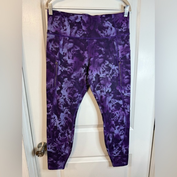 Athleta Women’s Spliced Floral Basalt Violet Rainier Printed Tights Size Large - Picture 1 of 7